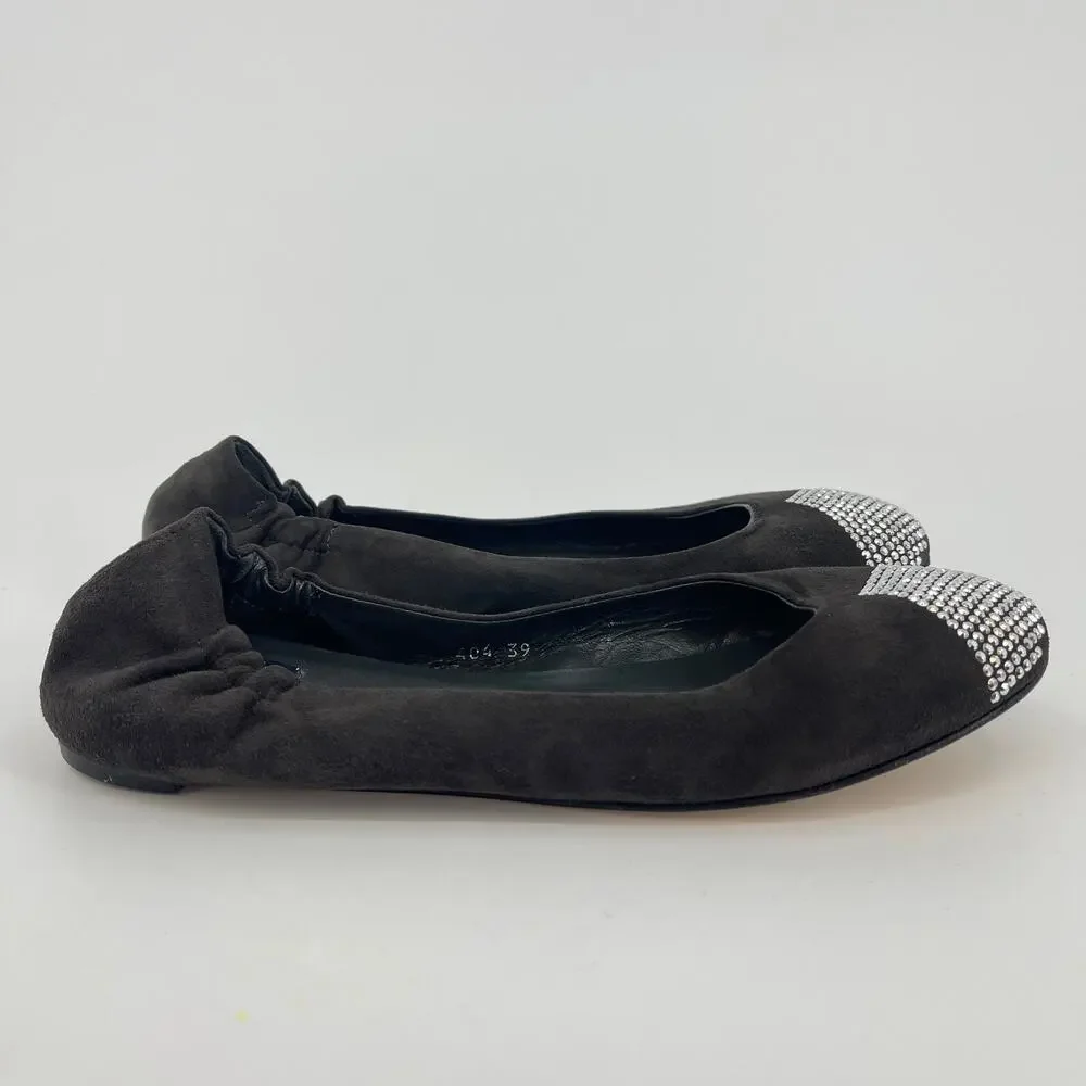 YYNOT Black Suede Ballet Flats w/ Rhinestone Detail Size 8.5 - 9 EUR 39
